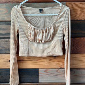 SHEIN Gold Velvety Dressy Crop Top with Long Sleeves Size Small